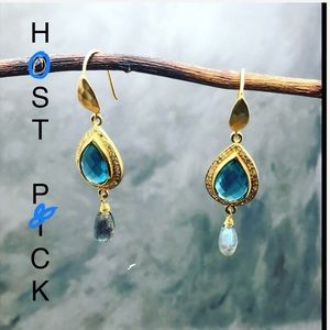 Diamonds pave blue topaz labradorite earrings